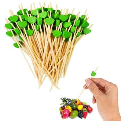 Spldsun 100er Set Cocktail Sticks, Holz Spieße 12 cm, Herzform, Grün, für Party