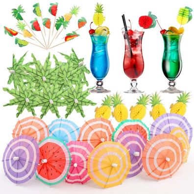 Notoke Cocktail Deko Barzubehör - 60 Stück Mini Schirmchen bunt mit 6