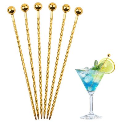 6 Stück Cocktailspieße Edelstahl Gold, Wiederverwendbar für Fingerfood, Obst