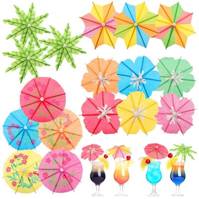 70 Stück Cocktail Zubehör Set Papierschirmchen, Bunte Schirmchen in 4 Designs