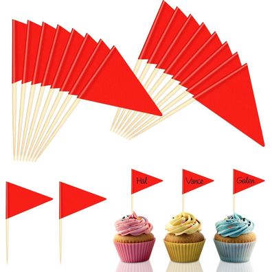 100 Stück Leere Zahnstocher Flaggen, Rote Mini Triangle Cupcake Topper Flaggen