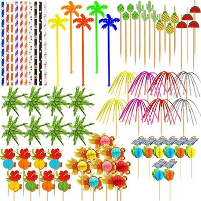 153-teiliges Cocktail Deko Set: Wiederverwendbare Schirmchen, Feuerwerk Sticks