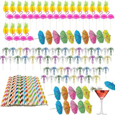 160 Stück Cocktail Deko Set - Wiederverwendbares Zubehör mit Schirmchen