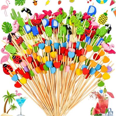 SoundZero 200 Stück Cocktail Picks Holz Zahnstocher, Bunte Cocktail Sticks für