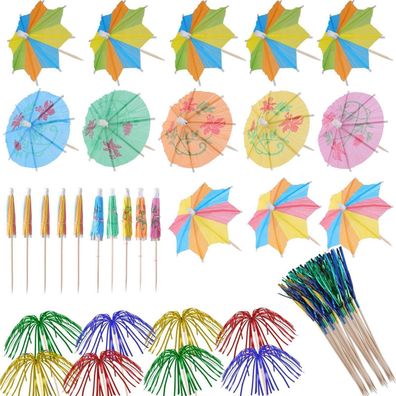 160 Stück Cocktail Deko Set: 120 Feuerwerk Spieße & 40 bunte Schirmchen für