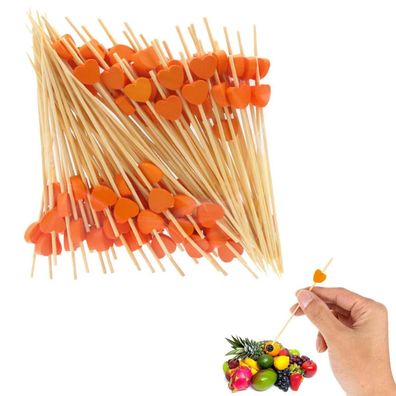Spldsun 100 Stücke Cocktail Sticks Set, Holz Spieße mit Herz-Applikation, 12