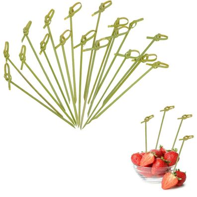 Spldsun 100 Stück Cocktailspieße aus Bambusholz, 12cm, Knoten-Design für