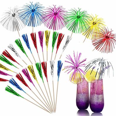 100 Stück Feuerwerk Cocktail Picks, Mini Getränke Picks, 6-Farben-Dekorationen