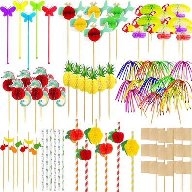 153tlg Cocktail Deko Set: Partyzubehör, Schirmchen, Strohhalme, Feuerwerk