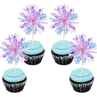 30 Stück Folie Feuerwerk Tortendeko Glitzerndes Lametta Cupcake Toppers, Drink