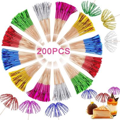 200 Stück Cocktailspieße mit Feuerwerk Design, 23cm, Holzspieße für Partys