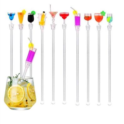 Naisfei 10er Set Cocktailrührer aus Acryl, 23 cm, bunt, tropische Designs