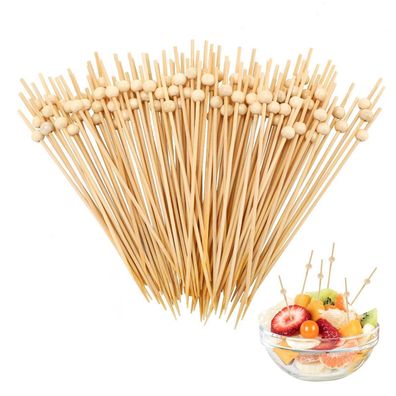 Zikenis 100 Stück Cocktailspieße 12cm aus Bambus mit Holzperle für Snacks