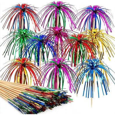 Vitever 100 Stück Cocktailspieße, 23cm lang, Doppelschicht mehrfarbig Feuerwerk