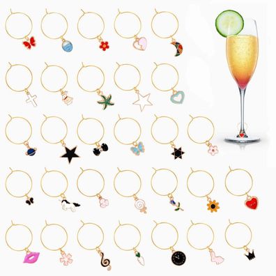 OOTSR 30 Stk Weinglas Anhänger Charms, Getränkemarkierer mit Schnallendesign