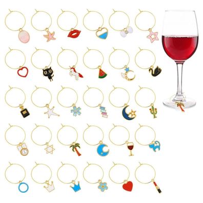 OOTSR 30er-Set Weinglas Anhänger Charms, Getränkemarkierungen mit