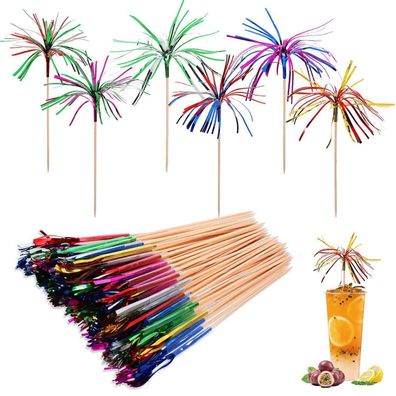 Molain 100 Stück Cocktail Feuerwerk Spieße, bunte Fruchtzahnstocher für Party