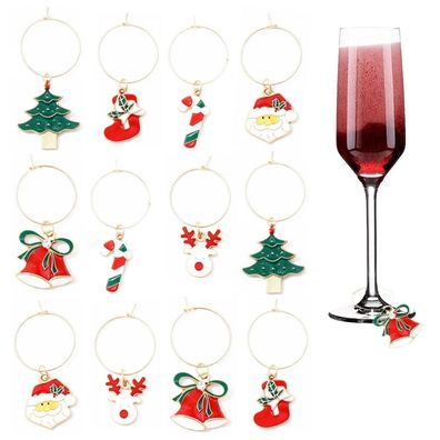 Bsitsss 12 Stück Glasmarkierer, Weihnachts-Weinglas Anhänger für Party, Wein