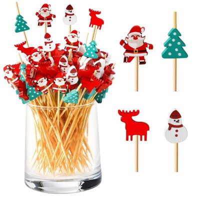 Bekeify 200 Stück Cocktailspieße 12cm aus Holz - Perfekt für Weihnachtsfeiern