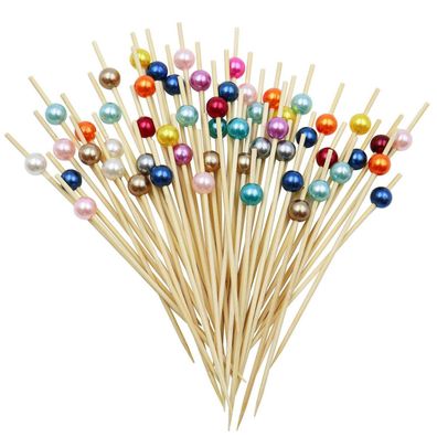 200 Stück 12cm Cocktailspieße aus Bambus mit bunter Acrylperle - Ideal für