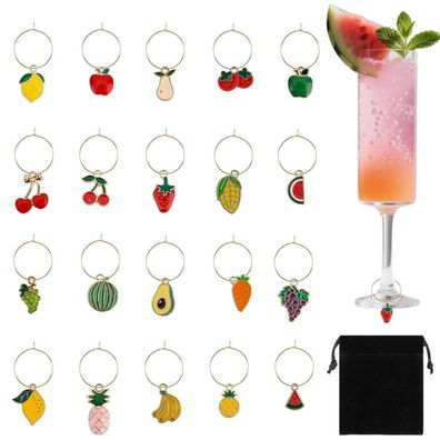 20 Weinglas Charms Ringe mit Frucht-Motiven für Party-Dekoration und