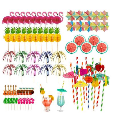 Chengckj 90 Stück Cocktail Deko Set mit Schirmchen, Feuerwerk Sticks, Ananas