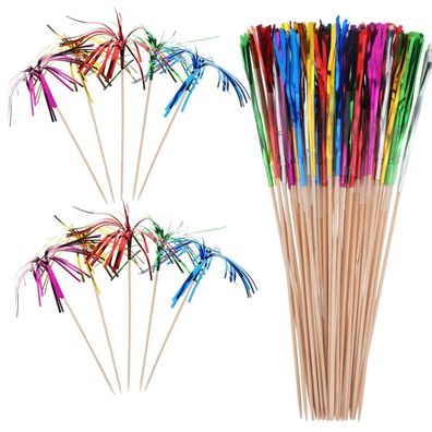 Shenliu 50 Stück Cocktail Picks, Feuerwerk Deko für Getränke und Kuchen, Party
