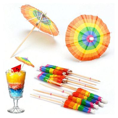 50 Stück Cocktail Schirmchen, 10 cm, bunte Papierschirmchen für tropische
