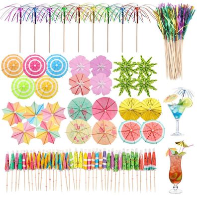 HOWAB 135 Stück Cocktail Deko Schirmchen aus Holz und Papier, Mini