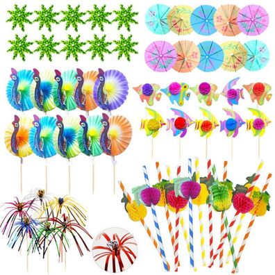 Yajesy Cocktail Deko Set, 80 Teile Party Zubehör mit Schirmchen, Strohhalmen