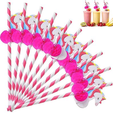 100 Stück 3D Einhorn Strohhalme, biologisch abbaubar, für Kindergeburtstage und