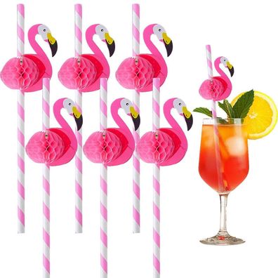 Xiexiesher 50 Stück 3D Flamingo Cocktail Strohhalme, biologisch abbaubar, für
