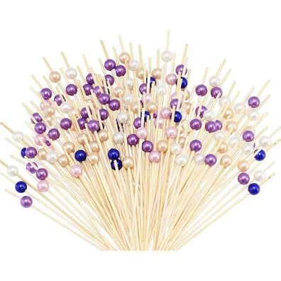 BetterJonny 300 Stücke Cocktailspieße 12cm Bambus mit Acrylperle, 5 Farben für