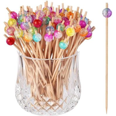 ALINK 100 Cocktailspieße aus Holz mit bunter Acrylperle, 12 cm - Ideal für