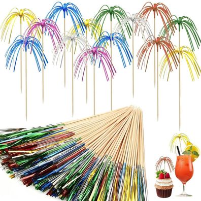 200 Stück Cocktail Feuerwerk Sticks, 23cm Bunt Cocktailspieße für Deko, Kuchen