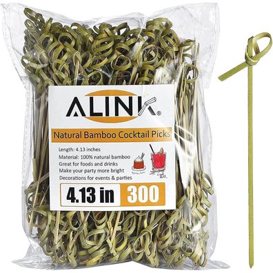 ALINK Cocktailspieße aus Bambus, 300 Stück, 10 cm, mit Knoten für Fingerfood