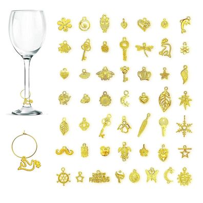 Cnymany 50 Stück Weinglas Anhänger Charms, Wein Kelch Trinken Marker Tags mit