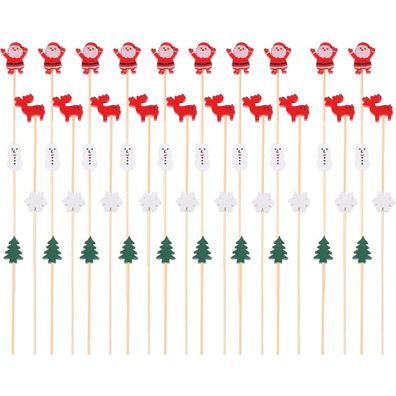100er Set Weihnachts Cocktail Sticks - Hölzerne Zahnstocher mit Rentier