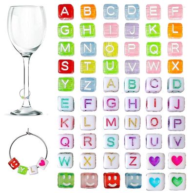 360 Stück Weinglas-Anhänger Set mit 300 Alphabet & Herz Perlen und 60 Schnallen