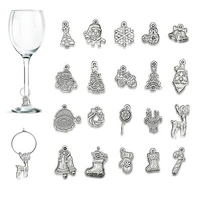 20er Set Weinglas-Anhänger aus Zinklegierung im Weihnachts-Design
