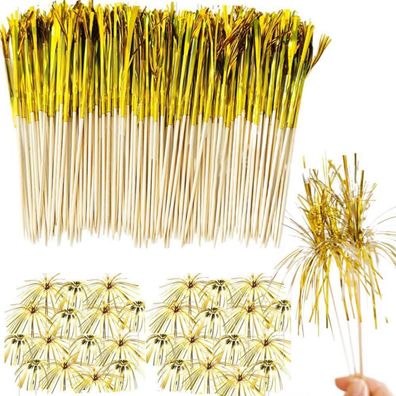 100 Stück Glitzer Feuerwerk Cocktailspieße für Silvester, Bar Deko, Cupcake