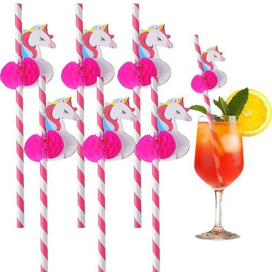 3D Einhorn Strohhalme, 50 Stück, Biologisch Abbaubar, Sommerparty