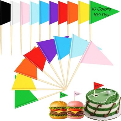 100 Stück Leere Zahnstocher Flaggen, Bunte Cupcake Topper Flaggen mit