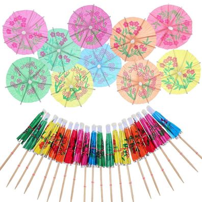 100 Stück Cocktail Schirmchen, Bunte Papierschirmchen für Cocktails, Desserts