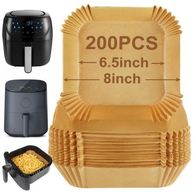 Bykitchen Backpapier für Heißluftfritteuse, 200 Stück, 20 cm, ungebleicht