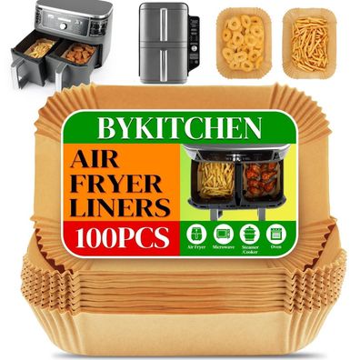 Bykitchen 100 Stück Backpapier für Ninja Dual Zone Heißluftfritteusen (7.6-9.5L)