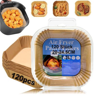 120 Stück Airfryer Backpapier 20-24cm, quadratisch, für Heißluftfritteusen