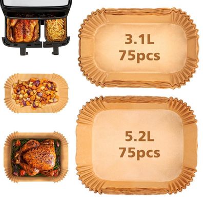 YQL Backpapier für Heißluftfritteuse Tefal 5,2/3,1 L Dual Easy Fry, 150 Stück