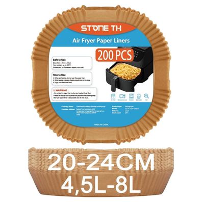 Stone TH 200 Stück Backpapier für Heißluftfritteuse 4,5L-8L, Airfryer