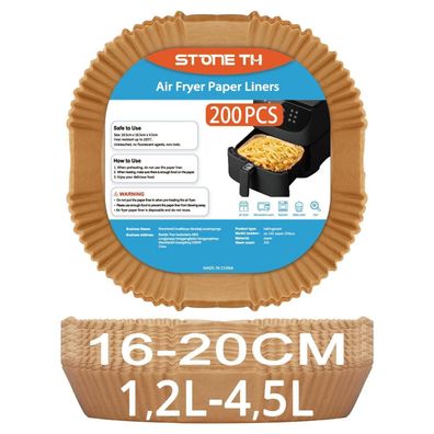 200 Stück Backpapier für Heißluftfritteuse 1,2L-4,5L, Stone TH 16-20cm Airfryer